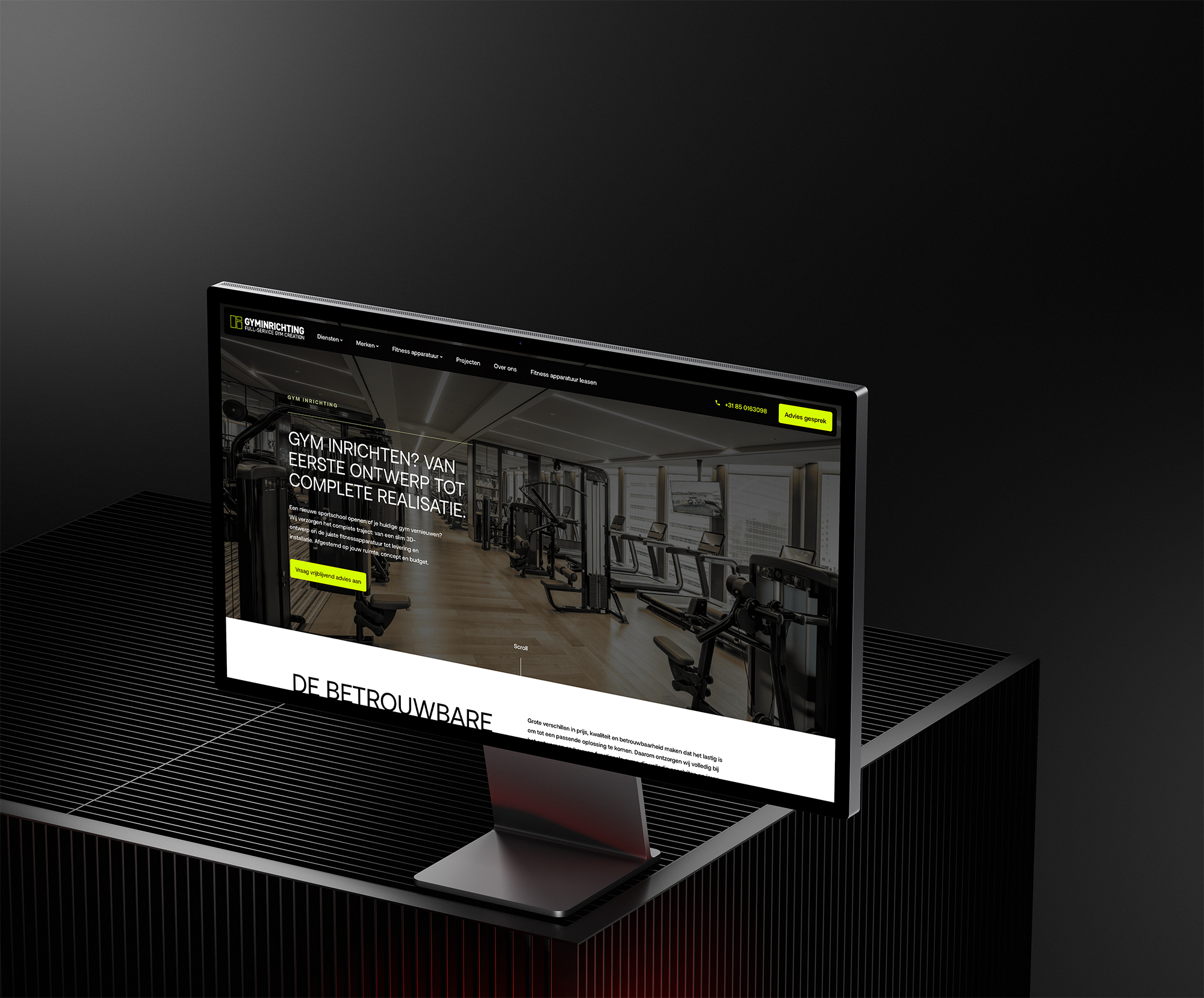 Website van Gyminrichting op een Mac